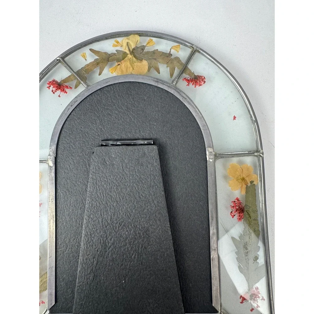 Vintage Pressed Flower Stained Glass Arched Picture Frame Cathedral Boho Decor